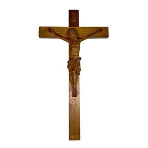 Antique ANRI 20” Hand Carved Wood Crucifix Jesus Wall Cross Sculpture Italy